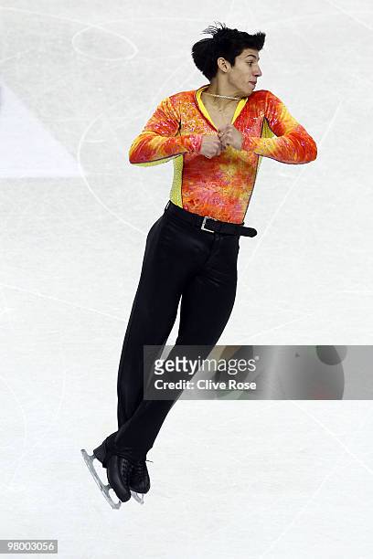 Kevin Alves of Brazil competes in the Men's Short Program during the 2010 ISU World Figure Skating Championships on March 24, 2010 at the Palevela in...