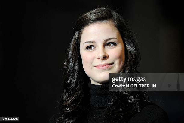 German Lena Meyer-Landrut poses during a reception at the cityhall of Hanover, northern Germany on March 16, 2010. Lena won the German competition...