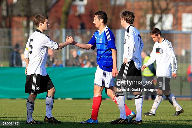 Shkodran Mustafi during the U18 international friendly match between Germany and France at the Arena Oldenburger Muensterland on March 23, 2010 in...