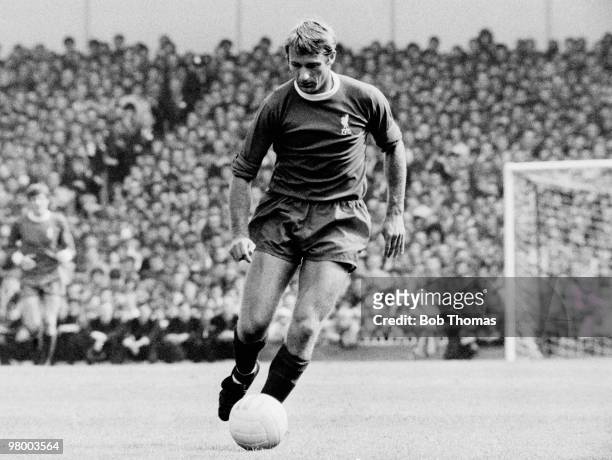 Roger Hunt in action for Liverpool during their First Division league match against Tottenham Hotspur at White Hart Lane in London, 16th August 1969....