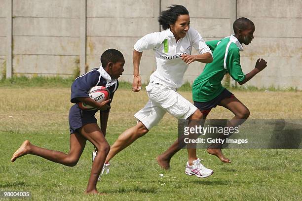 Dame Kelly Holmes attends the Laureus Future Champs Project visit in Khayelitsha on March 24, 2010 in Cape Town, South Africa.