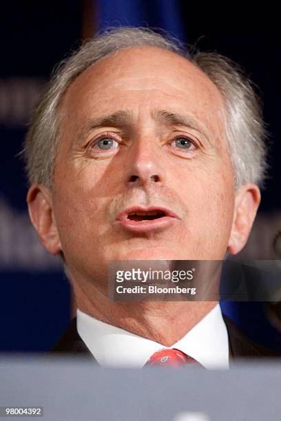 Senator Bob Corker, a Republican from Tennessee, speaks at the U.S. Chamber of Commerce's Capital Markets Summit in Washington, D.C., U.S., on...