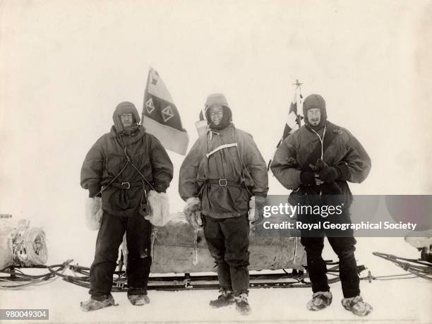 Before starting south - Lieutenant Shackleton, Captain Scott and Dr Wilson, Antarctica, 1901. National Antarctic Expedition 1901-1904.