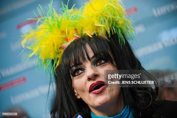 German singer Nina Hagen gives an interview at the Leipzig Book Fair, where she presented her biography "Kekenntnisse" on March 19, 2010 at the fair...