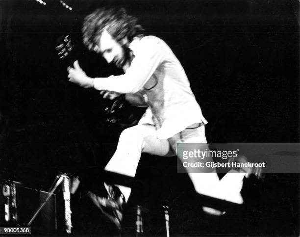 Pete Townshend from The Who performs live on stage at Oval Cricket Ground in London on September 18 1971