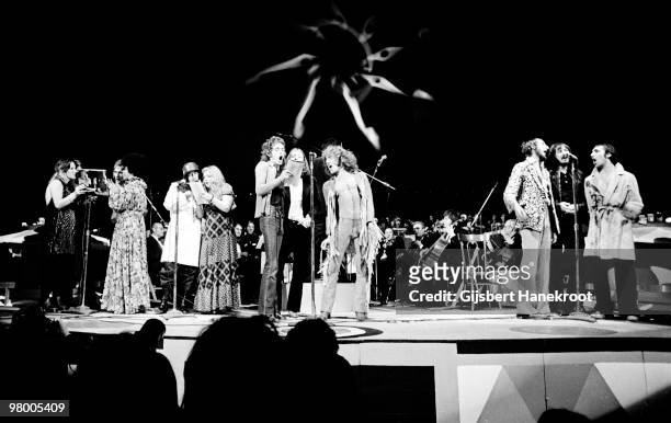 The Who perform the Rock Opera Tommy at The Rainbow Theatre in Finsbury Park, London on December 09 1972 L-R ?, Rod Stewart, Merry Clayton, Peter...
