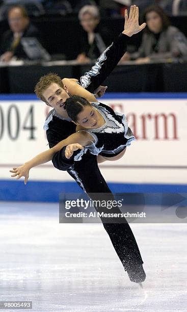 Jennifer Don and Jonathon Hunt finish fourth January 9, 2004 in the Championship Pairs at the 2004 State Farm U. S. Figure Skating Championships at...