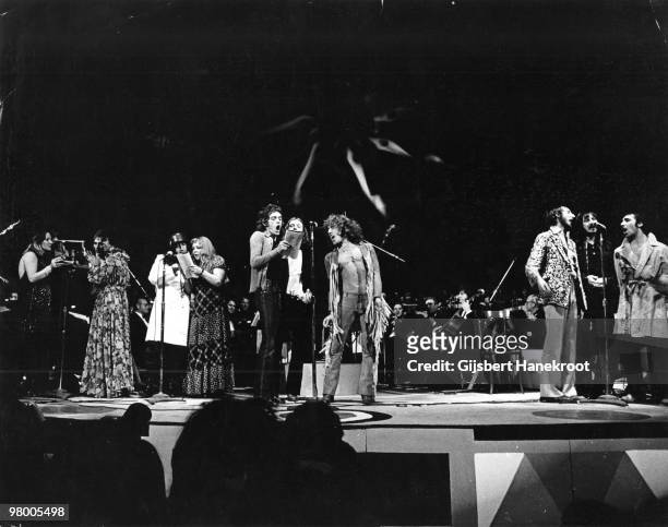 The Who perform the Rock Opera Tommy at The Rainbow Theatre in Finsbury Park, London on December 09 1972 L-R ?, Rod Stewart, Merry Clayton, Peter...