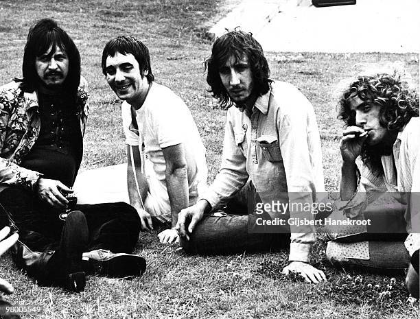The Who posed at a press launch party for the album 'Who's Next' in Chertsey, Surrey, England on 15th July 1971 L-R John Entwistle, Keith Moon, Pete...