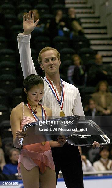 Rena Inoue and John Baldwin win the title January 9, 2004 in the Championship Pairs at the 2004 State Farm U. S. Figure Skating Championships at...