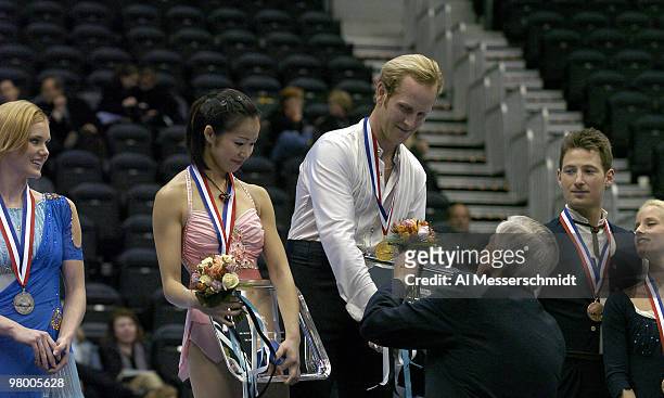 Rena Inoue and John Baldwin win the title January 9, 2004 in the Championship Pairs at the 2004 State Farm U. S. Figure Skating Championships at...