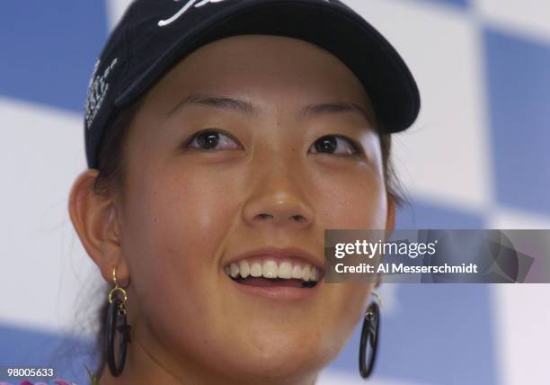 Fourteen-year-old Michelle Wie talks to the press Thursday, January 15, 2004 at the Sony Open in Hawaii. Playing in a PGA Tour event for the first...