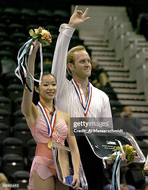 Rena Inoue and John Baldwin win the title January 9, 2004 in the Championship Pairs at the 2004 State Farm U. S. Figure Skating Championships at...