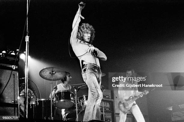The Who perform live on stage at Rai, Amsterdam, Netherlands on August 17 1972 L-R Keith Moon, Roger Daltrey, Pete Townshend