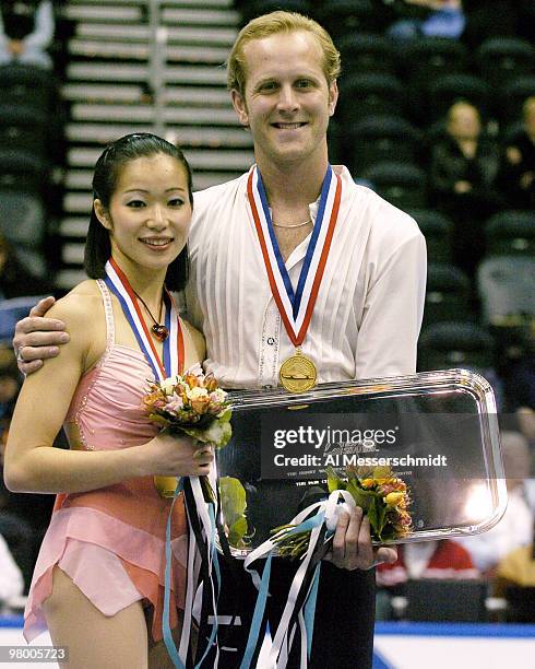 Rena Inoue and John Baldwin win the title January 9, 2004 in the Championship Pairs at the 2004 State Farm U. S. Figure Skating Championships at...