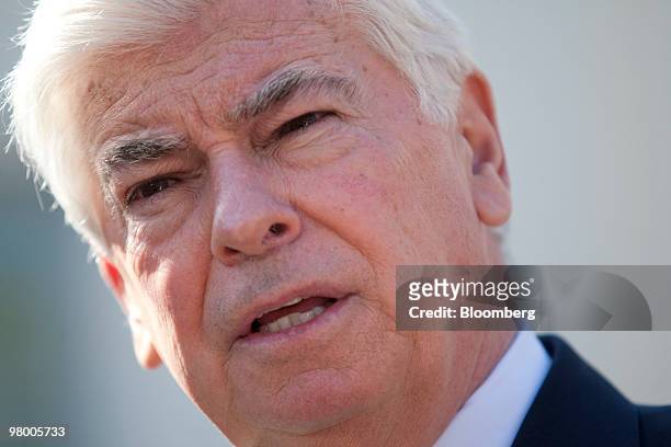 Senator Christopher "Chris" Dodd, a Democrat from Connecticut and Senate Banking Committee Chairman, speaks at a news conference at the White House...
