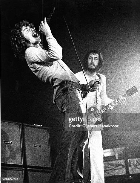 Roger Daltrey and Pete Townshend from The Who perform live on stage at Rai, Amsterdam, Netherlands on August 17 1972