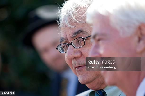 Representative Barney Frank, a Democrat from Massachusetts and House Financial Services Committee Chairman, left, speaks at a news conference with...