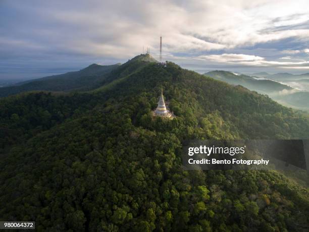 aerial view of lighting pagoda on top of mountain - hat yai stock pictures, royalty-free photos & images