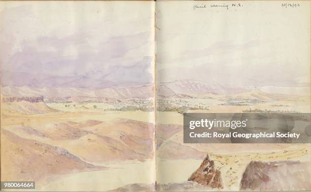 Ghail bearing north east, From an illustrated handwritten diary by Henry Bridges Molesworth titled 'Mokulla Hadramaut 1893', Yemen, 10/12/1893.