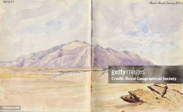 Thub-Thub bearing north north east, From an illustrated handwritten diary by Henry Bridges Molesworth titled 'Mokulla Hadramaut 1893', Yemen, 1893.