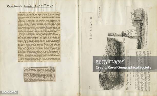 The Exploration of Southern Arabia, An illustrated article in The Graphic, March 31, 1894. Contains images of Hermut al Haraf and Minaret in Shenr....