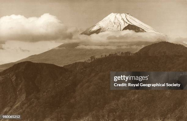 Mount Fuji - the great sacred mountain of Japan, This photograph is the opening image of Ponting's 'Japanese Studies' collotyped by K. Ogawa F.R.P.S....