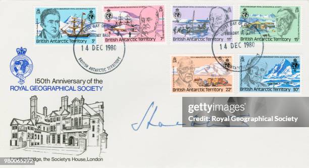 Stamp Collection Number 28 - 150th Anniversary of the Royal Geographical Society, Six stamps showing former presidents of the RGS including:- Sir...