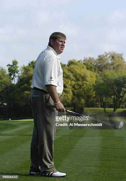 John Daly lines up a shot into the second green during a practice round at Bay Hill Club, site of the PGA Tour Bay Hill Invitational, Orlando,...