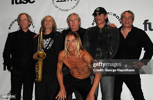 Inductees Scott Thurston, Steve Mackay, James Williamson , Iggy Pop , Scott Asheton and Mike Watt of The Stooges attend the 25th Annual Rock And Roll...