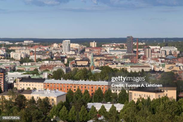 buildings in downtown tampere, finland, viewed from above on a sunny day in the summer. - tampere foto e immagini stock