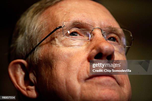 Senate Majority Leader Harry Reid holds a news conference and rally about the benefits for seniors included in the new health care reform legislation...