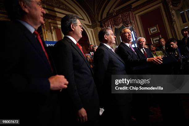 Senate Majority Leader Harry Reid holds a news conference and rally about the benefits for seniors included in the new health care reform legislation...