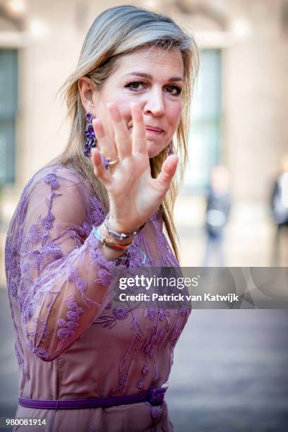 Queen Maxima of The Netherlands attends the 10th anniversary of Wijzer in Geldzaken financial education for young people on June 21, 2018 in The...