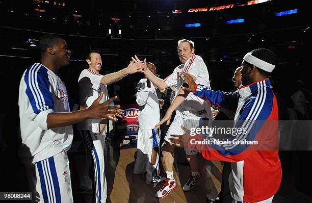 Chris Kaman of the Los Angeles Clippers is introduced before the game against the San Antonio Spurs on February 6, 2010 at Staples Center in Los...