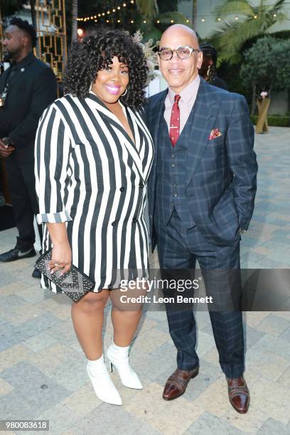 Amber Riley and Rickey Minor attends the 2018 BET Awards - Debra Lee Pre-BET Awards Dinner at Vibiana on June 20, 2018 in Los Angeles, California.