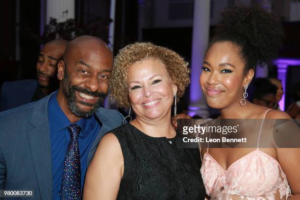 Stephen Hill, Debra Lee and Ava Coleman attends the 2018 BET Awards - Debra Lee Pre-BET Awards Dinner at Vibiana on June 20, 2018 in Los Angeles,...