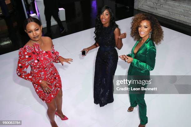 Garcelle Beauvais. Sevyn Streeter and Serayah McNeill cutting it up on the dance floor at the 2018 BET Awards - Debra Lee Pre-BET Awards Dinner at...