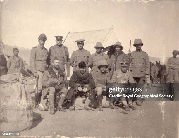 Members of the Tibet Mission Force - , Original caption: 'Ray, O'Connor, Dunlop, Igybilden, Col. Hogge, Waddell, Walsh, Younghusband, G. O. C,...