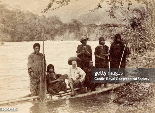 Aboard a raft, This image shows Robert Fowler MacKenzie; it was taken during his South American Expedition and is from a set of photographs of the...