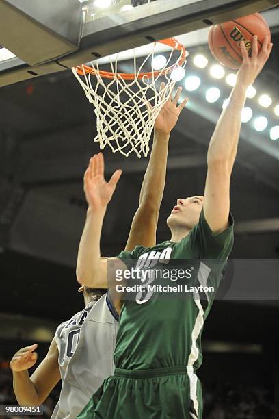 Ivo Baltic of the Ohio University Bobcats takes a shot during the first round of NCAA Men's Basketball Championship against the Georgetown Hoyas on...
