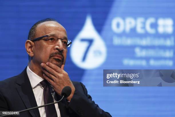 Khalid al-Falih, Saudi Arabia's energy minister, pauses during day two of the 7th Organization Of Petroleum Exporting Countries international seminar...