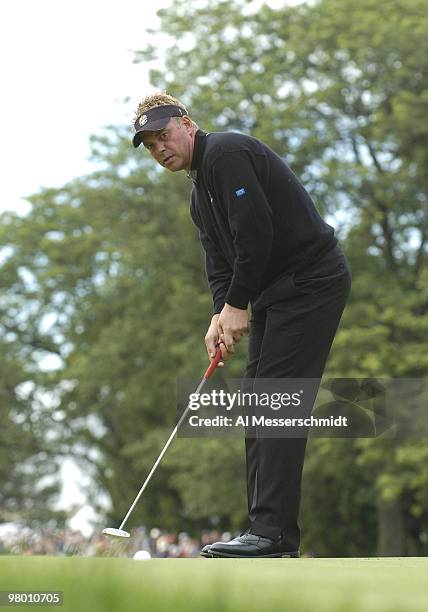 Darren Clarke putts during the afternoon foursome competition at the 2004 Ryder Cup in Detroit, Michigan, September 17, 2004.