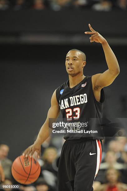 Gay of the San Diego State Aztecs dribbles up court during the first round of NCAA Men's Basketball Championship against the Tennessee Volunteers on...