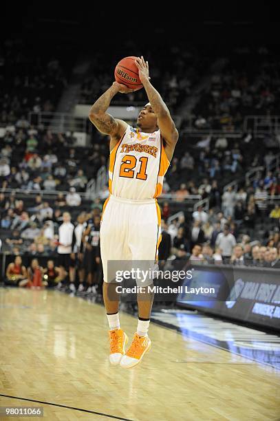 Melvin Goins of the Tennessee Volunteers takes a jump during the first round of NCAA Men's Basketball Championship against the san Diego State Aztecs...