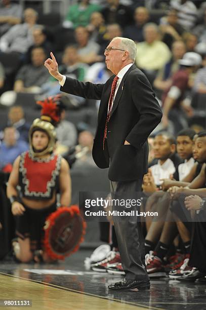 Steve Fisher, head coach of the San Diego State Aztecs, look son during the first round of NCAA Men's Basketball Championship against the Tennessee...
