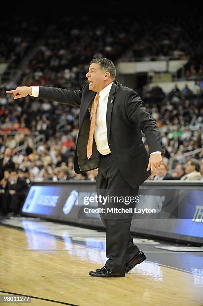 Bruce Pearl, head coach of the Tennessee Volunteers, looks on during the first round of NCAA Men's Basketball Championship against the san Diego...