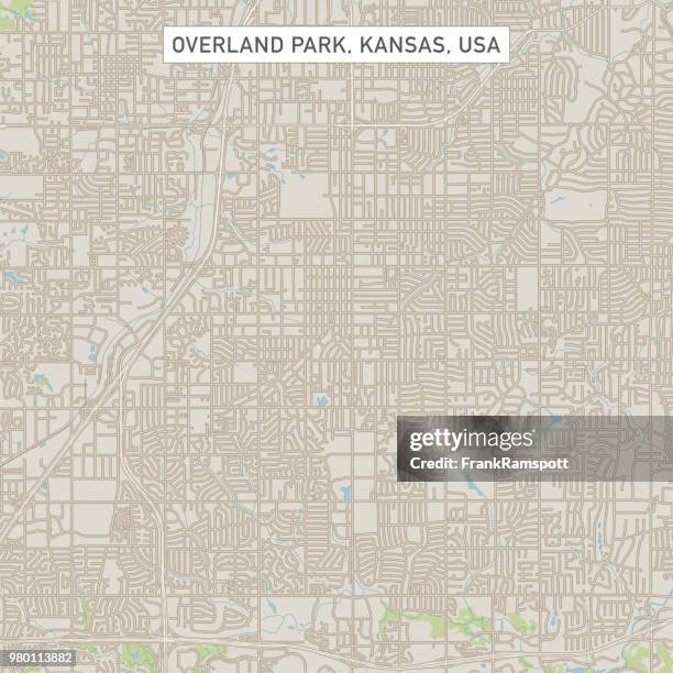 stockillustraties, clipart, cartoons en iconen met overland park kansas amerikaanse stad street kaart - frankramspott