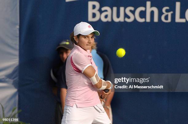 Sania Mirza teams with Liezel Huber in the doubles semi-finals against Virginia Ruano Pascual and Meghann Shaughnessy on April 8, 2006 in the 2006...