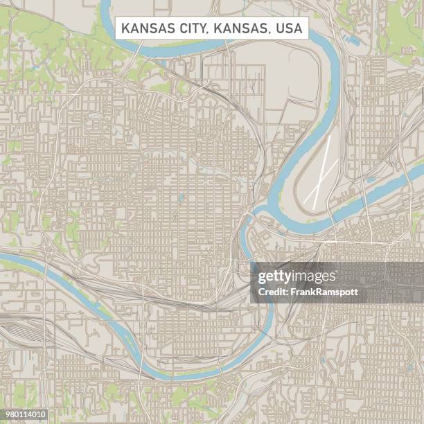 kansas city kansas us city street map - frank ramspott stock illustrations